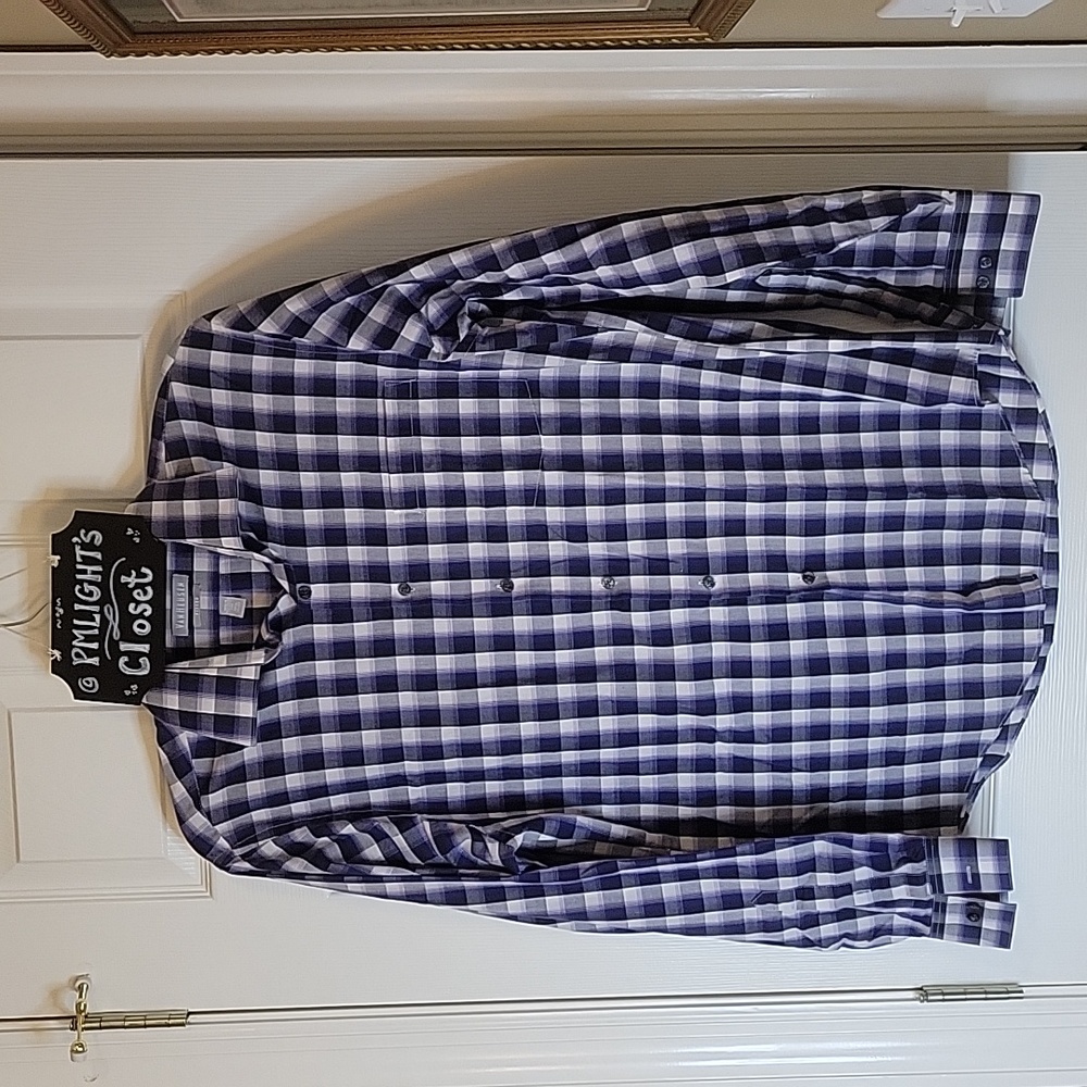 Van Heusen Dress Shirt 16 1/2 36/37 Purple White Gray Black Check Wrinkle Free